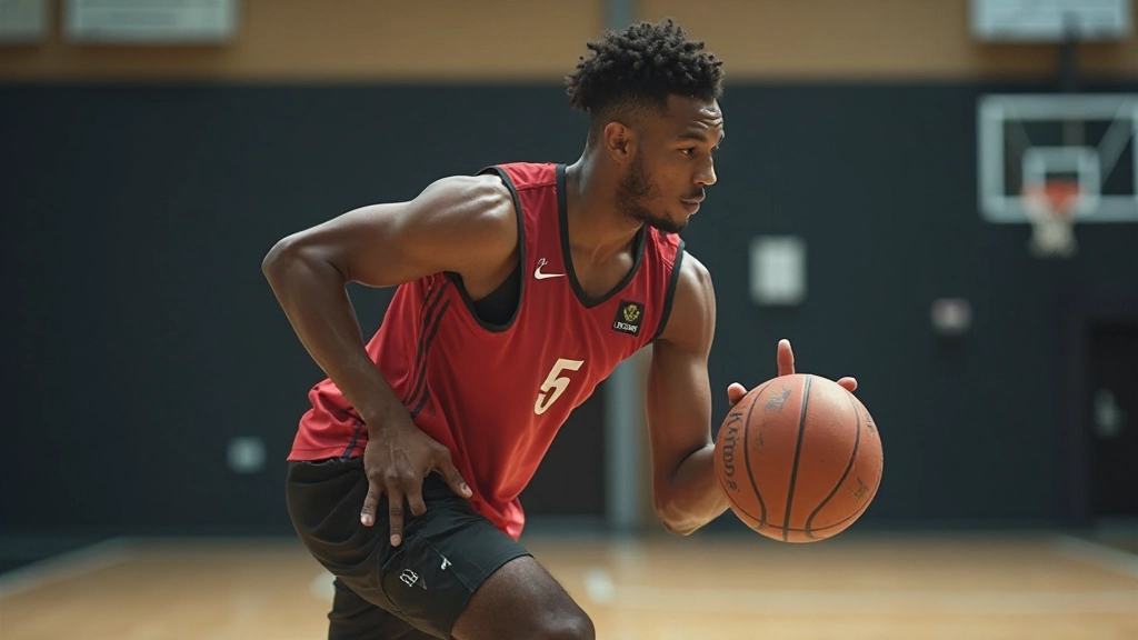 لاعب يمارس تمارين التمرير والتحكم بالكرة على ملعب كرة السلة